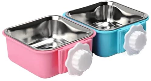 Lot de 2 gamelles Amovibles en Acier Inoxydable pour Chien, avec Support à boulons, écologiques, carrées, pour Chat, Chiot, Lapin, Petit Animal, à Suspendre