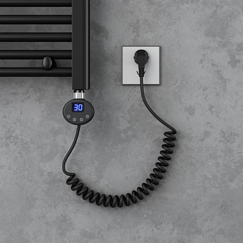 doporro Heizstab mit Thermostat 1000W Elektro Heizpatrone Edelstahl Schwarz | Heizelement mit LCD Bildschirmund und Stecker Temperaturregelung für Badheizkörper & Handtuchwärmer Heizstab-02