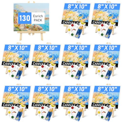 130PCS Canvas with Easel Set, Paint and Sip Kit for Adults,Paint Brushes Canvas Panel Painting Kit,Painting Supplies Kit for Kids, Artists and Beginners to Painting Party