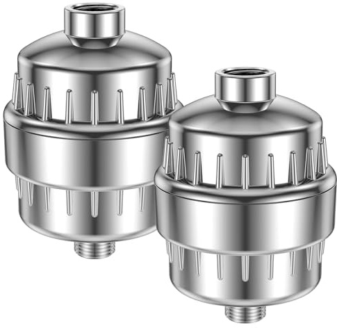 Pack de 2 filtros de ducha para agua dura, potente filtro de cabezal de ducha con cartuchos intercambiables, filtro de agua de ducha para eliminar cloro, metales pesados y otros depósitos