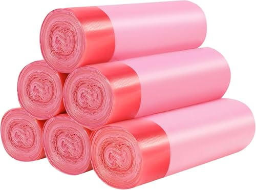 6 rollos de cuerda pequeñas bolsas de basura, 15 litros de cuerda pequeñas bolsas de basura que caen en la cocina, el baño, el dormitorio, las casas, la oficina. 120 piezas (rosa)