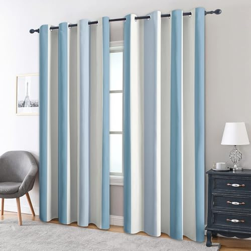 Blue and White Striped Blackout Curtains, 54 Drop, Nautical Vertical Stripe Printed Curtains for Living Room, Bedroom, Eyelet Drapes for Window Home Decor, 66x54 Inch 2 Panels (1K7-40)