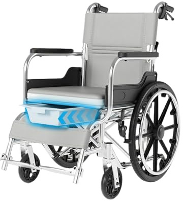 VEYFOQIK Shower Commode Wheelchair, 17in Width Seat Aluminum Alloy Bathroom Wheelchair for Inside Shower Bathroom Wheelchair Portable Self-Propelled Wheel Chairs for Adults Seniors