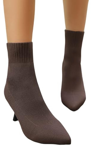 Generisch Botines para mujer, monocolor, cómodos, modernos, tallas grandes, botas de lana vintage, elegantes, elásticas, transpirables, de encaje, caña corta, 02 marrón., 42