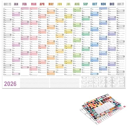 Wandkalender 2026, 12-Monats Jahreskalender Im Posterformat, Kreativer Und Einfacher Jahresplaner Tafelkalender Für Wand, Schlafzimmer, Schule, Reisen, Arbeit, Wohnung 74,2 X 52,5 Cm