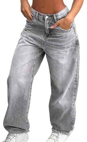 Jean Fille Enfants Baggy Large, Pantalon Filles Taille Haute avec Taille Élastique Loose Fit Long Denim, Jeans Décontracté Denims Mode Casual Polyvalent Ado Pant Pantalons (Light Gray, 14-15 Years)