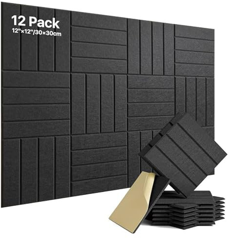 Lunarthos Lot de 12 carreaux muraux en feutre avec dos autocollant, panneaux insonorisants pour bureau, maison, école (noir) 30,5 x 30,5 x 1 cm