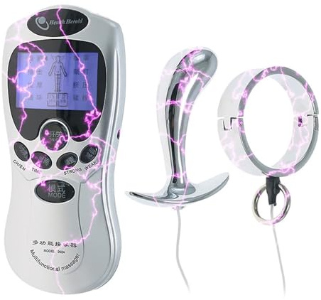 Elektro Shock Metall Handschellen/Fußfesseln mit Edelstahl Anal Plug Set Elektrische Stimulation SM E-stim Butt Plug Anal Dilatator Sexspielzeug Sex Toys für Männer(Fußfesseln für Männer,M)