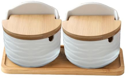 para, para con tapa - 2 recipientes de cerámica para de con tapa de cuchara de madera,Soporte para para mostrador, de condimentos, juego de ta