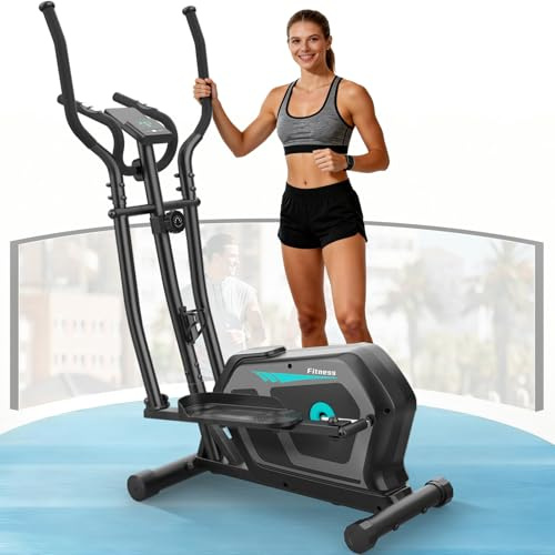Ellittiche Da Casa con App, 3-in-1 Ellittica Ultra Silenziosa con 16 Livelli di Resistenza,volano da 6 kg, Monitor LCD, Pedale Antiscivolo, Portabottiglie, (Nero)