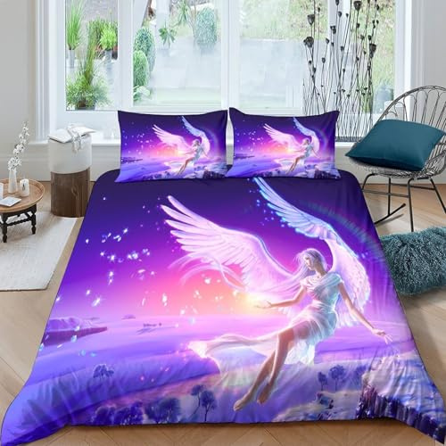 Skin Friendly 3D Microfiber angel wings fantasy Duvet Cover All Season Bedding Set with Pillow Shams heavenly ethereal Comforter Cover Breathable Machine Washable for Teens Adults Double（200x200cm）
