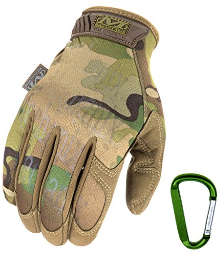 Mechanix Wear ORIGINAL Einsatz-Handschuhe, atmungsaktiv & abriebfest + Gear-Karabiner, Original Glove in Schwarz, Coyote, Multicam/Größe S, M, L, XL (XL, Multicam)