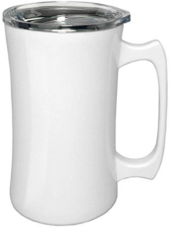 True North Stainless Steel Insulated Beer Mug Tumbler + Tankard with No-Spill BPA Free Triton Lid, Keeps Drinks Warm or Cold for 24 Hours, Perfect for IPA, Coffee, Tea or Wine, 20 oz, Beach White