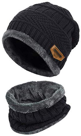 K.tchard Kinder Wintermütze Beanie Hut mit Schal Set Slouchy Strickmütze Warme Knit Skull Cap Fleecefutter Hat 2-8 Jahre