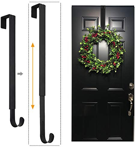 LBSUN Wreath Hanger, Adjustable Over The Door Wreath Hanger from 14.9 to 25 Inches & Wreath Holder & Wreath Door Hanger for Front Door Decor 20 lbs Larger Christmas Decorations Hook (Black)