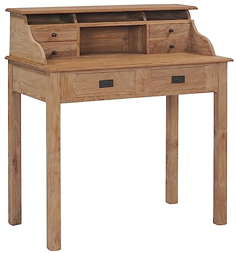 vidaXL Teak Massivholz Schreibtisch mit 6 Schubladen Fächern Computertisch PC Tisch Sekretär Bürotisch Arbeitstisch Büromöbel Holztisch 90x50x100 cm