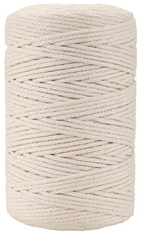 Boic Spago Bianco, 3mm x 200m Durable Macrame Corda di Cotone, Spago per Artigianato Decorativo, filo Macrame Naturale per DIY Maglieria Artigianale, per Tende Wall Hanging Acchiappasogni Arazzo