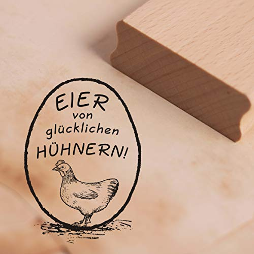 Stempel Eier von glücklichen Hühnern! - Motivstempel Henne ca. 28 x 38 mm