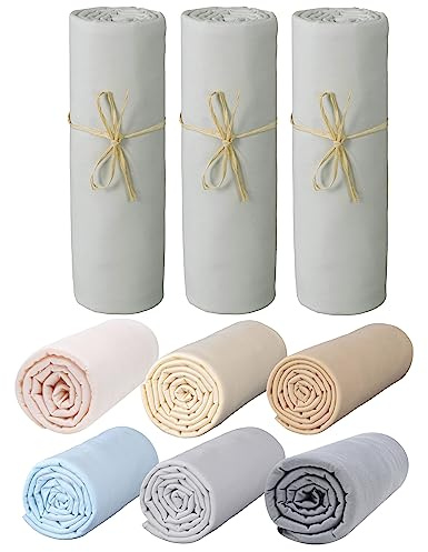 P'tit Basile Drap Housse 60x120 cm - Lot de 3 draps en Jersey peigné 100% Coton Bio - Gris Perle - pour Matelas bébé Enfant Dimensions 60x120 cm - Extensible sans Repassage - Grands Bonnets