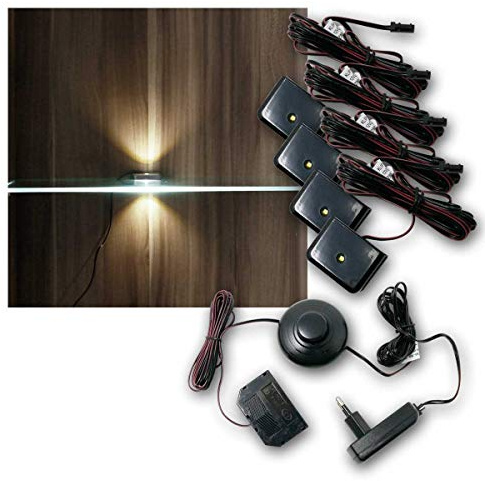 world-trading-net - LED Glasbodenbeleuchtung Clip-3D im 4er Set, schwarz, Leuchtfarbe neutralweiß, inklusive Netzteil