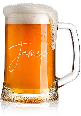 ukgiftstoreonline Personalised Name Script Font Birthday Large Beer Tankard Glass Gift for Him 680ml