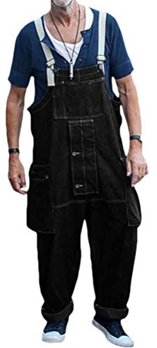Minetom Herren Jeans Latzhose Overall Arbeitshosen Lange Jeanshose Retro Denim Arbeitslatzhose Jumpsuit Multifunktion Hose Arbeitskleidung Loose Fit