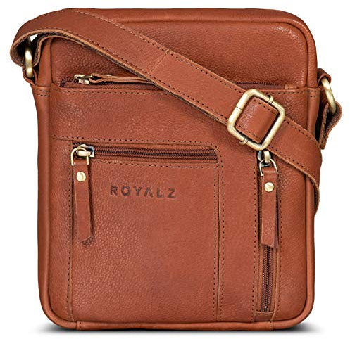 ROYALZ 'Dallas' Kleine Umhängetasche Herren Leder - Männer Schultertasche Echtleder im Vintage Look - Mini Ledertasche ideal für Alltag und Freizeit;Farbe:Schwarz