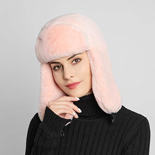 Herren Winter Fliegermütze Frauen Russische Wintermütze Ushanka Bomber Hüte Für Herren Ohr Ohrenklappen Cap Trapper Caps-Light_Pink