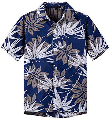 Spring&Gege Camicia hawaiana a maniche corte da ragazzo con stampa dei cartoni animati Aloha Button Down Shirt (4-14 anni