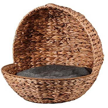 UNUS Haustierkorb rund/halbkugel offen Natur mit Kissen grau Ø 58 cm