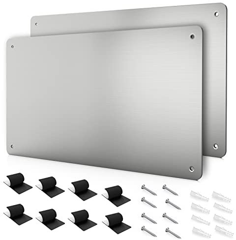 17.7 x 11.8 2 Pack Stainless Steel Magnetic Board - Magnet Bulletin Board to Display Magnetic Letters Numbers Animal, Poetry, Spice Jars, Notes, Photos, Suitable for Wall, Refrigerator, Cubicle