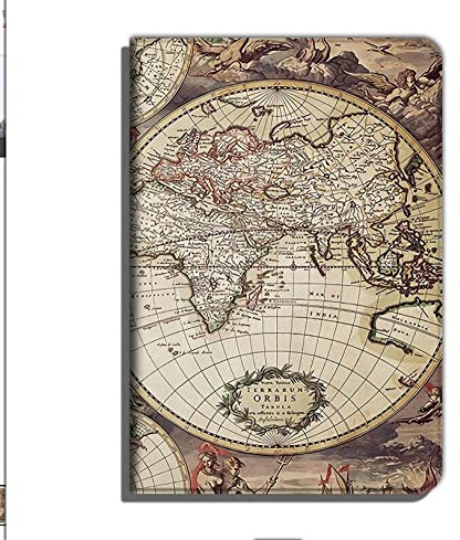 WunM Studio CE Tasche Für Kindle Voyage, Leder Schlanke Und Dünne Schützende Smarte Hülle Mit Auto Sleep/Wake Up Funktion Für Amazon Kindle Voyage 2014 - Vintage Karte, Grau, Kindle Voyage 1499