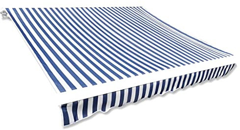 Markisenbespannung,Ersatz Markisestoff,Markisentuch Ersatzstoff,mit Volant Markisevolant für Markise,UV-beständig,Witterungsbeständig,anvas Blau & Weiß 350×250 cm(Rahmen Nicht Enthalten)