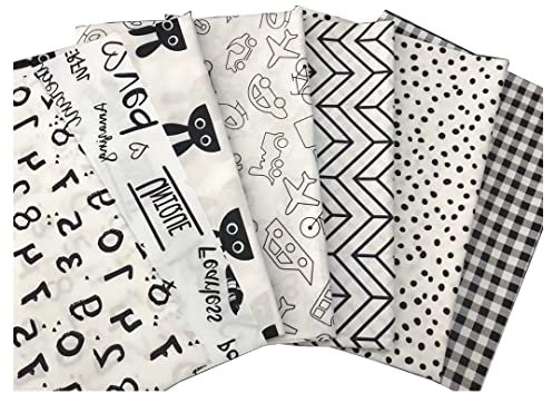 Quilt-Stoff-Set, 7 verschiedene Designs, klassisches schwarzes Punktemuster, Stoffpaket, für handgemachtes Zubehör, 50 x 40 cm