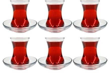 ums Lot de 12 verres à thé turcs, design fin et semelle épaisse pour empêcher le thé de refroidir, facile à garder pour 6 personnes, 6 soucoupes, 6 verres, ensemble utile