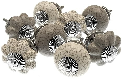 Set mit 8 Schrankknöpfen in Weiß und Flüstergrau - 'Mango Baum' Wz Produkt (MG-304)