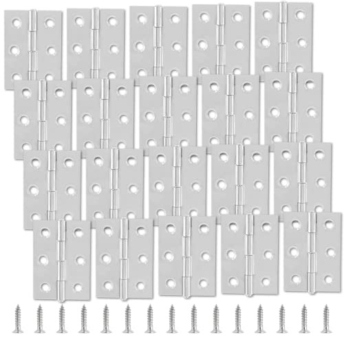 Suiwotin 20pcs 3 Inch Butt Hinges, Stainless Steel Cabinet Hinges, Small Door Hinges Window Hinge, Folding Box Hinges for Jewelry, Wooden, Chest Box (Chrome)