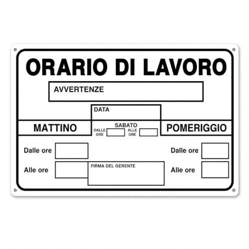 Nitek Cartello Orario di Lavoro Autoadesivo in PVC 30 x 20 cm, Tabella Orari con Mattino, Pomeriggio, Sabato, Data e Avvertenze per Negozio, Ufficio e Ristorante