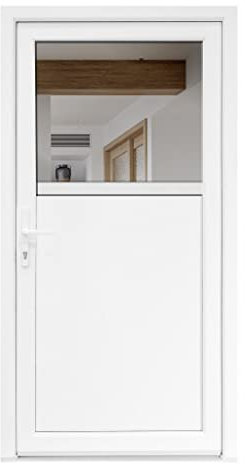 SN Deco - Bastion Nebeneingangstür weiß mit Drückergarnitur - 1/3 Glas und 2/3 Füllung 1000x2000 mm, Profil mit 5 Kammern & 70 mm Bautiefe (Türöffnung Rechts)