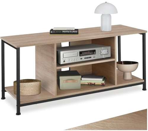 tectake® Mueble TV Salon Estilo Industrial, Madera y Acero, Aparadores para Salon, Mesa TV con Pies Ajustables - 110 x 40 x 50,5 cm Madera Industrial Clara, Roble Sonoma