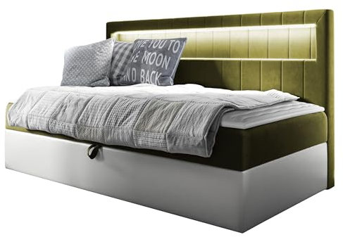 Mirjan24 Boxspringbett Junior Gladino II mit Bettkasten und LED-Beleuchtung, Continentalbett Bonell-Matratze Topper Polsterbett Amerikanisches Bett Bettgestell (Soft 17 + Fresh 12, 80 x 200 cm)