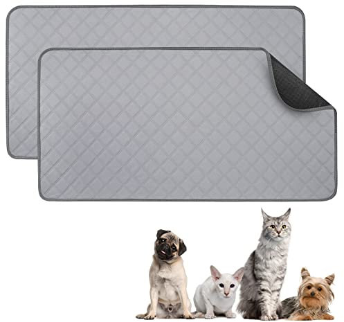 VavoPaw Kleintier Teppich Saugfähige Käfigmatte, 2 PCS 120x60cm Liner Fleece Wiederverwendbar Pad mit rutschfest Unterseite Wasserdicht Trainingsunterlagen für Meerschweinchenkäfig Hasen Katze, Grau