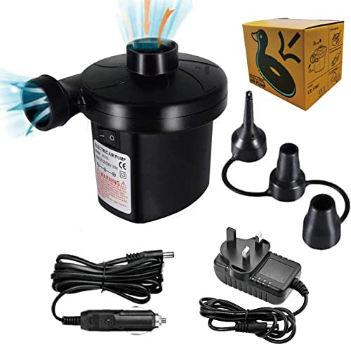 Electric Air Pump, 2 in 1 Quick Inflate/Deflate Electric Pump with 3 Nozzles, Electric Pumps, Portable (Home/Car), Air Mattress Pump for Boat/Air Mattress/Sofa/Pool Toy