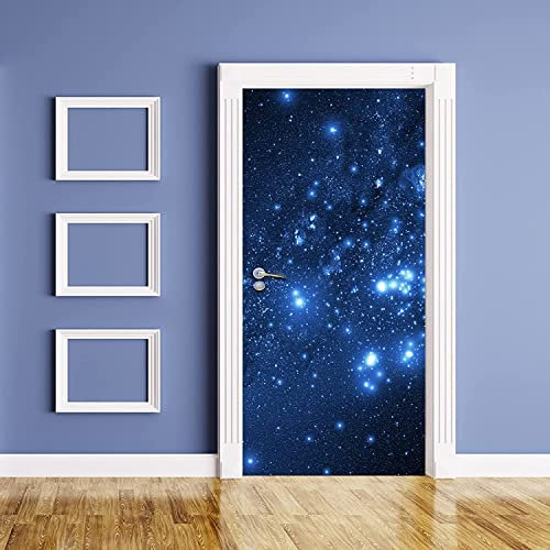 3D Türtapete Selbstklebend Blauer Sternenhimmel Galaxie Universum 90 X 200 Cm Diy Wandbild Pvc Wasserdicht Pvc Türtattoos Türposter Türaufkleber Fototapete Türfolie Für Tür,Wohnzimmer,Schlafzimmer -