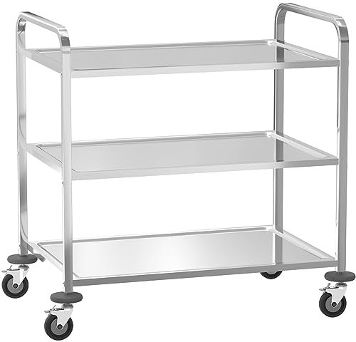 BLV servierwagen Edelstahl 3 böden mit Rollen，küchenwagen Edelstahl Küchen rollenwagen für Hotels, Krankenhäuser, Schulen (75 * 40 * 83CM)