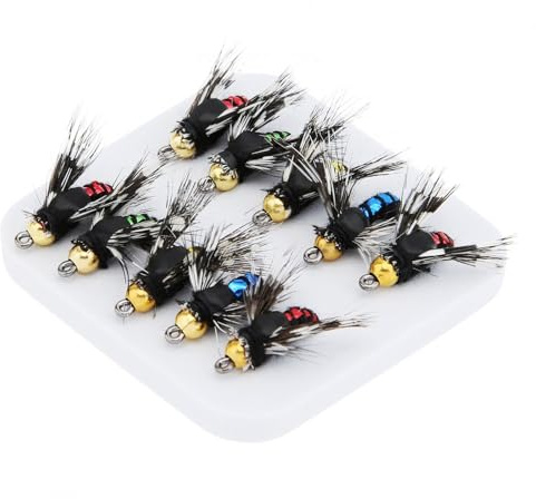 OriGlam 10pcs Fly Fishing Lures Kit - Fishing Fly, Handmade Lures Assortment with Artificial Bait Hooks for Bass, Trout, Salmon
