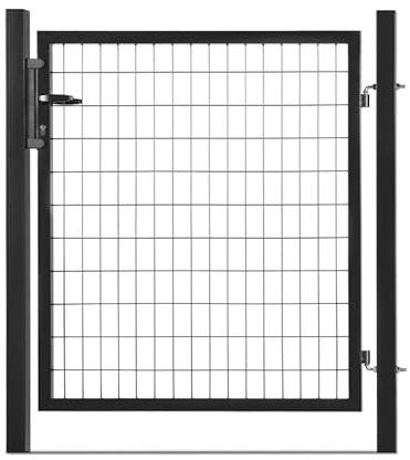 Gardenode Portillon de Jardin grillagé en Acier galvanisé Porte de Jardin pour clôture avec Serrure Maille 100 x 50 Passage 1m20 x H 1m00 Noir