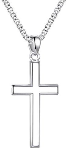 TINGN Kreuz Kette Herren Damen Silber KreuzAnhänger Halskette Edelstahl Kette Kreuz Halskette Silber Herren Geschenke für Männer Personalisierte Geschenke Männer