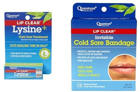 Quantum Health Lip Clear Lysine+ Cold Sore Treatment Ointment, Transparent, 0.25 Ounce, Lip Clear Invisible Cold Sore Bandage |Non-Medicated|12 Count