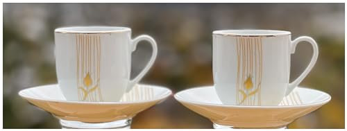 Topkapi Home - 12-tlg Espresso-Set Tulpia │6 Tassen + 6 Untersetzer │ Dekor TK-891 │ V ~100 ml │ H ~6,4 cm │ Wunderbar als Espresso-Set, Mokka-Set │ Haushaltsporzellan mit Dekor │ für 6 Personen